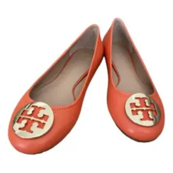 TORY BURCH Minnie Travel Ballet w/ Logo Soft Nappa Leather Sunshine 6 - Picture 1 of 17